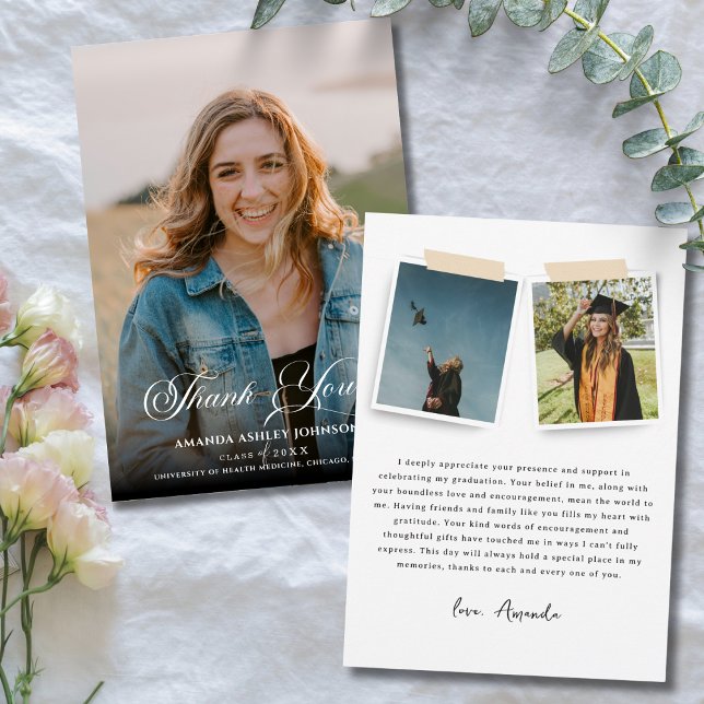 Tarjeta De Agradecimiento Graduación en blanco negro (Subido por el creador)