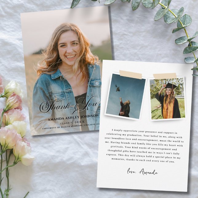 Tarjeta De Agradecimiento Graduación en blanco negro de fotos (Subido por el creador)