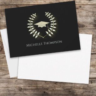 Tarjeta De Agradecimiento Graduación en blanco negro y oro