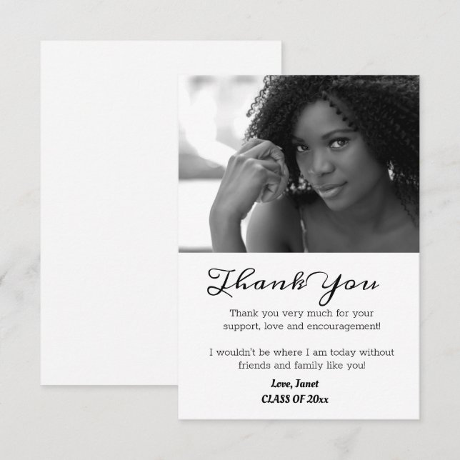 Tarjeta De Agradecimiento Graduación en blanco y negro - Graduación Grad Pho (Anverso / Reverso)