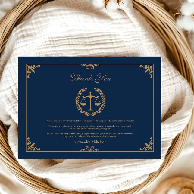 Tarjeta De Agradecimiento Graduación en la Facultad de Derecho Navy Gold Ele (Subido por el creador)