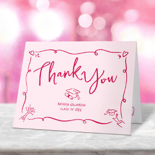 Tarjeta De Agradecimiento Graduación Estilo Garabato Dibujado a Mano Rojo Ro