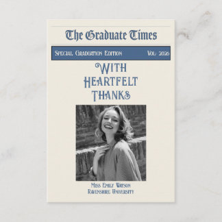 Tarjeta De Agradecimiento Graduación estilo periódico vintage clásico 2026