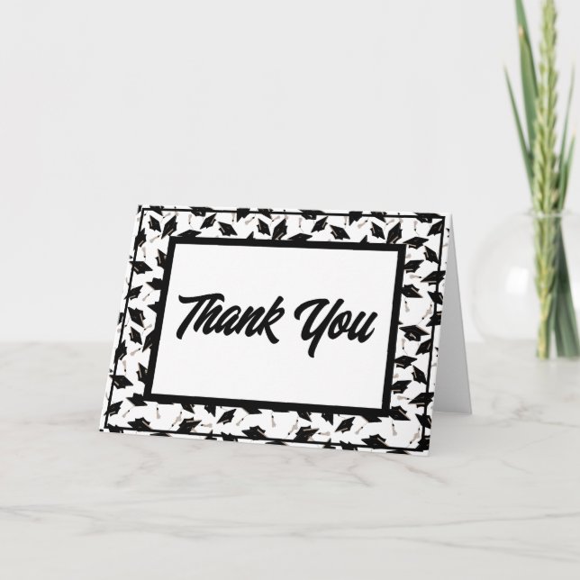 Tarjeta De Agradecimiento Graduación Fiesta blanco y negro Gracias (Anverso)