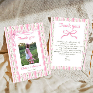 Tarjeta De Agradecimiento Graduación Floral con Lazo Rosa