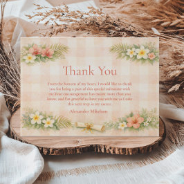 Tarjeta De Agradecimiento Graduación floral de gingham tropical