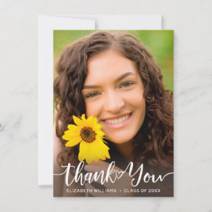 Tarjeta De Agradecimiento Graduación Floral Sunflower White Script Gracias