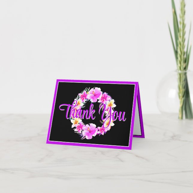Tarjeta De Agradecimiento Graduación Floral Tropical Aloha Luau (Anverso)