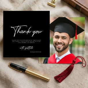 Tarjeta De Agradecimiento Graduación Foto Escritura Moderna Blanco Negro