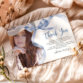 Tarjeta De Agradecimiento Graduación fotográfica de Bow azul de moda