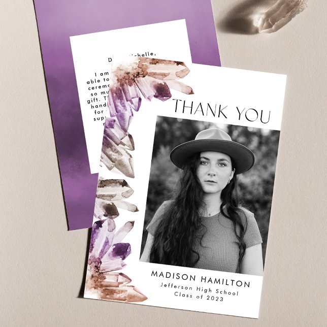 Tarjeta De Agradecimiento Graduación fotográfica de cristales de acuarela an (Subido por el creador)