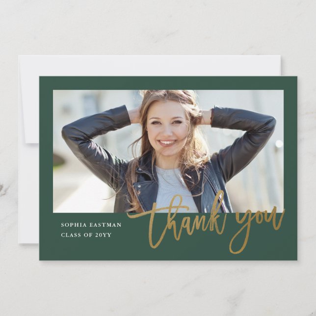 Tarjeta De Agradecimiento Graduación fotográfica moderna de caligrafía (Anverso)