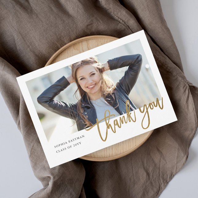 Tarjeta De Agradecimiento Graduación fotográfica moderna de caligrafía (Subido por el creador)