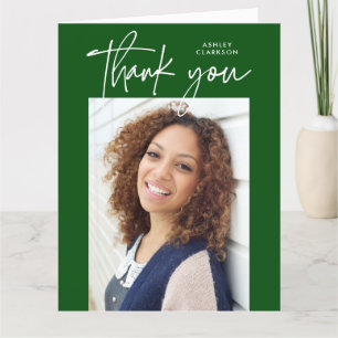 Tarjeta De Agradecimiento Graduación fotográfica verde moderna doblada