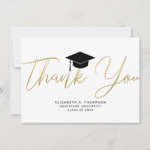 Tarjeta De Agradecimiento Graduación Gold Cap Gracias a la escritura moderna