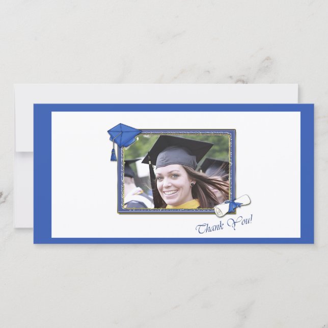 Tarjeta De Agradecimiento Graduación Gracias Azul (Anverso)