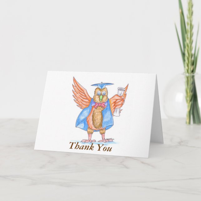Tarjeta De Agradecimiento Graduación Gracias - Lechuza Personalizado en el t (Anverso)