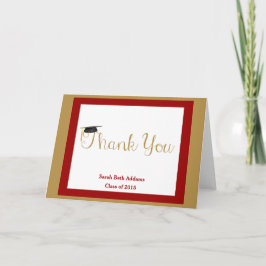 Tarjeta De Agradecimiento Graduación Gracias, Rojo y Oro, Añadir Nombre/Año