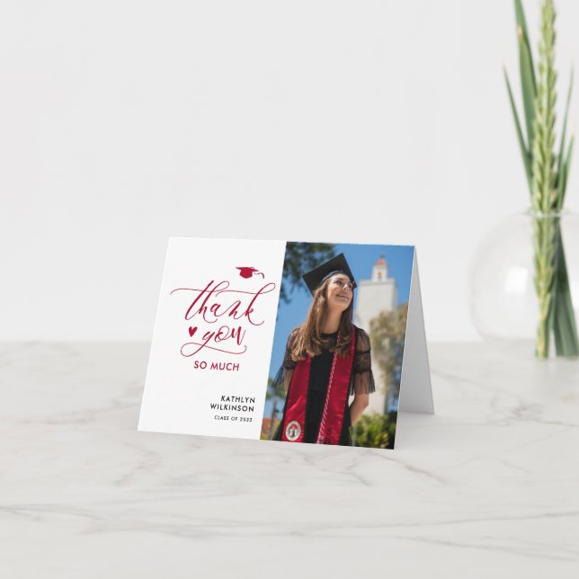 Tarjeta De Agradecimiento Graduación Minimalista de escritura de escritura e (Anverso)