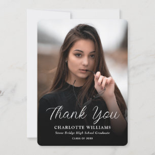 Tarjeta De Agradecimiento Graduación minimalista de fotografías en blanco y 