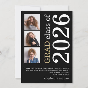 Tarjeta De Agradecimiento Graduación Moderna 3 fotos Texto en Negrita 2026 N