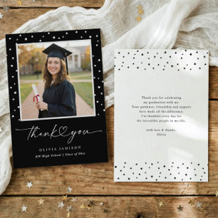 Tarjeta De Agradecimiento Graduación Moderna con Letra a Mano en Blanco y Ne