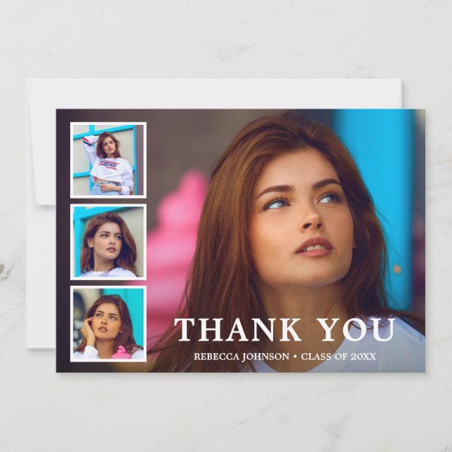Tarjeta De Agradecimiento Graduación moderna de Collage de fotos simple (Anverso)