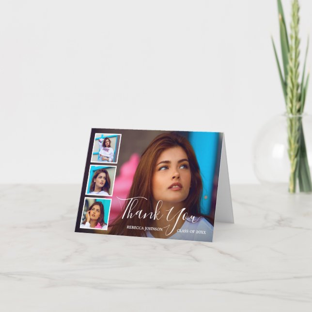 Tarjeta De Agradecimiento Graduación moderna de Collage de fotos simple (Anverso)
