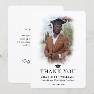 Tarjeta De Agradecimiento Graduación moderna de foto en blanco y negro