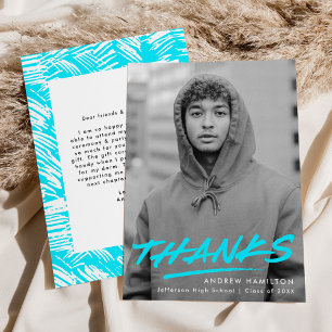 Tarjeta De Agradecimiento Graduación moderna de fotografía turquesa con salp