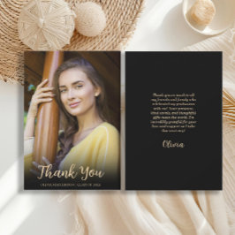 Tarjeta De Agradecimiento Graduación moderna de fotos de oro negro