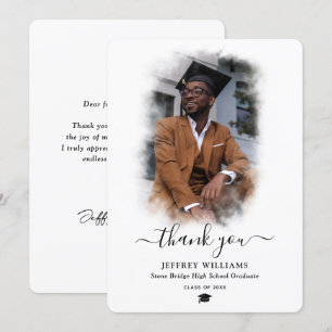 Tarjeta De Agradecimiento Graduación moderna de guiones en blanco y negro