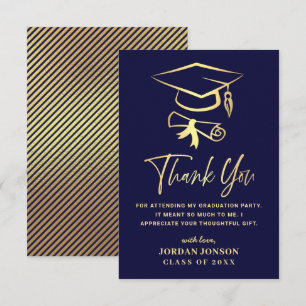 Tarjeta De Agradecimiento Graduación moderna de la Marina de Oro Azul