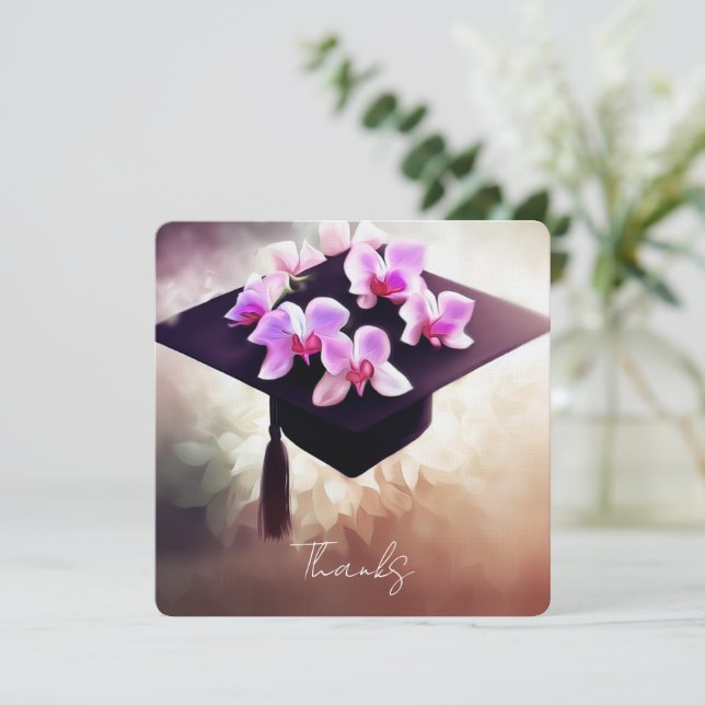 Tarjeta De Agradecimiento Graduación moderna de orquídeas (Anverso de pie)