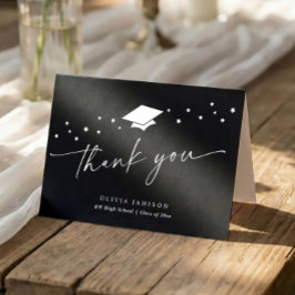 Tarjeta De Agradecimiento Graduación moderna en negro y blanco doblada
