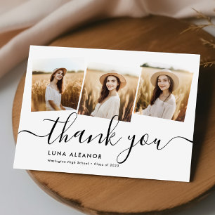 Tarjeta De Agradecimiento Graduación Moderna Mínima de 4 Collages de fotos d