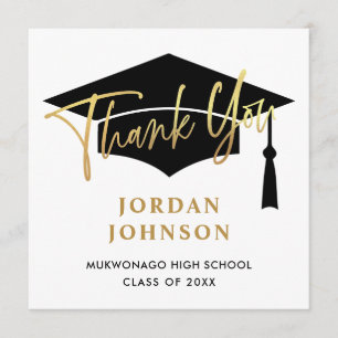 Tarjeta De Agradecimiento Graduación moderna Minimalista de oro negro dorado