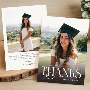 Tarjeta De Agradecimiento Graduación moderna simple de dos fotos para gradua