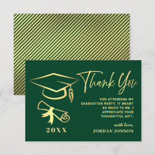 Tarjeta De Agradecimiento Graduación moderna verde dorado