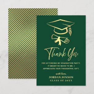 Tarjeta De Agradecimiento Graduación moderna verde dorado