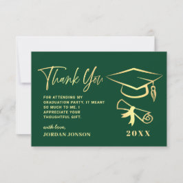 Tarjeta De Agradecimiento Graduación moderna verde dorado