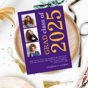Tarjeta De Agradecimiento Graduación Morada 2023 con Texto Negrita Moderno y