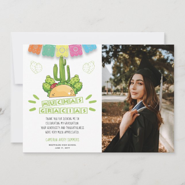 Tarjeta De Agradecimiento Graduación Muchas Gracias Fiesta (Anverso)