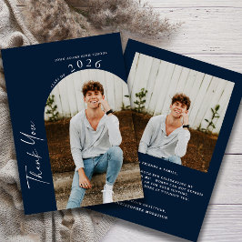 Tarjeta De Agradecimiento Graduación Naval Minimalista Moderna con Dos Fotos