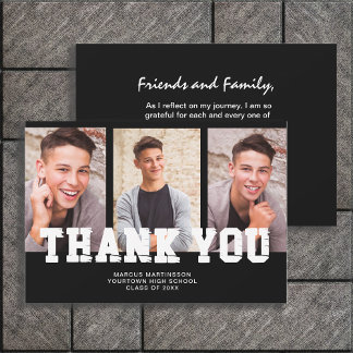 Tarjeta De Agradecimiento Graduación Negra 3 Foto Gracias