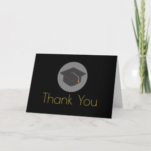 Tarjeta De Agradecimiento Graduación Negra Tapón de Oro Gracias