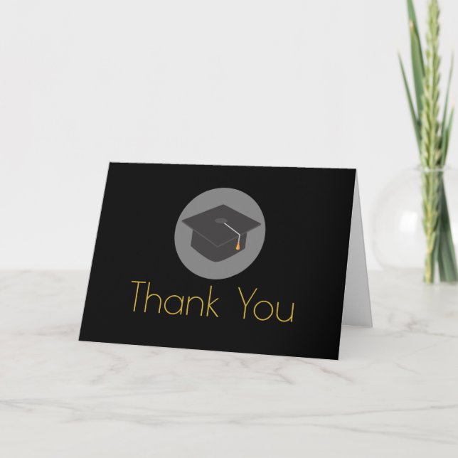 Tarjeta De Agradecimiento Graduación Negra Tapón de Oro Gracias (Anverso)