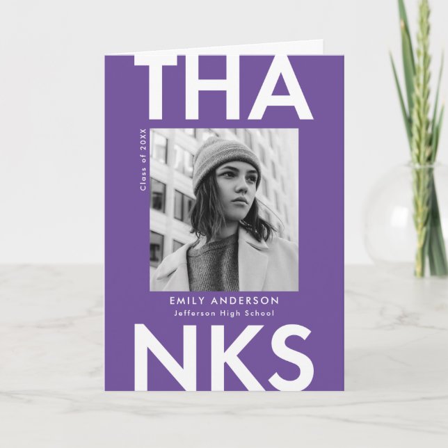 Tarjeta De Agradecimiento Graduación negrita Grad Purple Photo Graduation (Anverso)