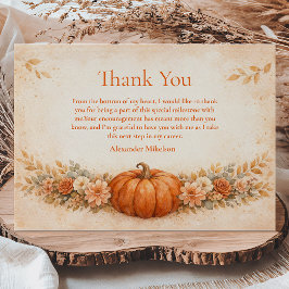 Tarjeta De Agradecimiento Graduación Otoñal Floral de Calabaza Rústica