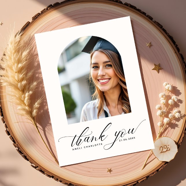 Tarjeta De Agradecimiento Graduación Partido de Arco Moderno Foto Gracias Ca (Subido por el creador)